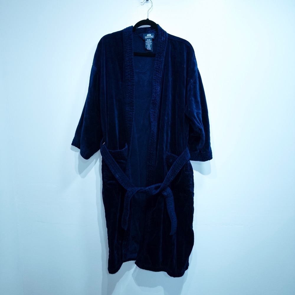 Vintage Stafford Navy Blue Plush Fleece Robe OSFM